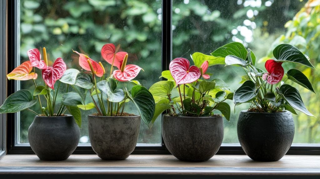 Vasos alinhados junto à janela, onde a luz de outono chega com menos intensidade do que no verão.