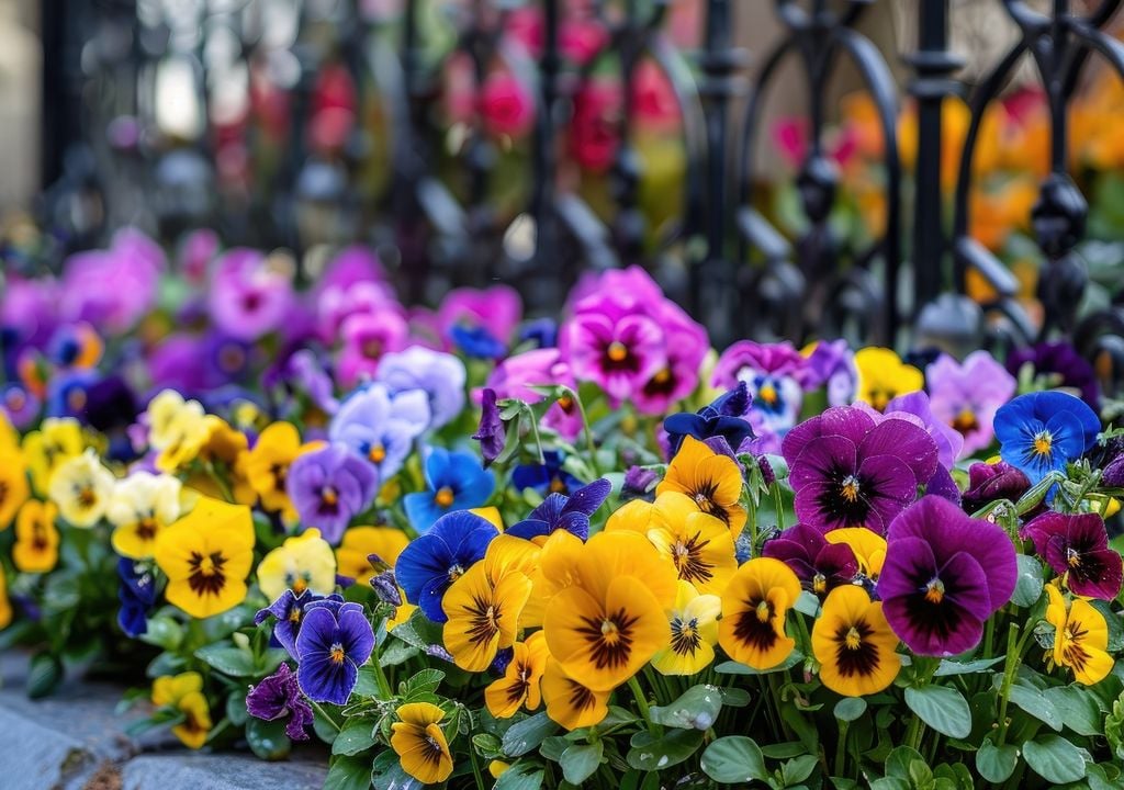 plantas Clásico del otoño, el pensamiento se establece en verano y despliega su color cuando bajan las temperaturas y las noches se vuelven más frescas.