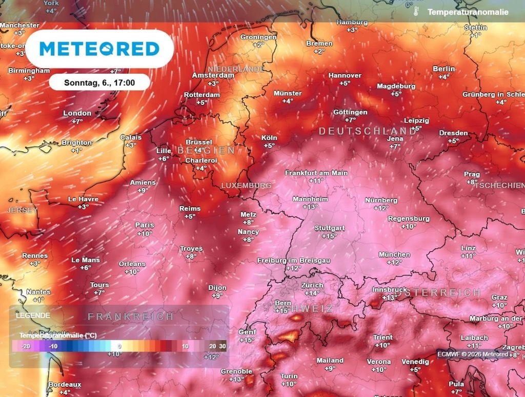krass, hitze, extrem Extreme Hitze am Sonntag. Die Temperaturen liegen nach der aktuellen ECMWF-Prognose bis zu 15 (!) Grad über denen für die Jahreszeit normalen Werten.