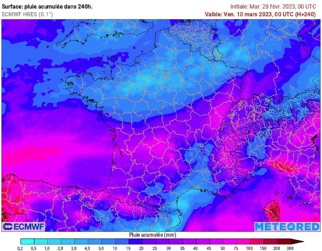 D'ici le milieu de semaine prochaine, les cumuls de pluies s'annoncent conséquents (modèle ECMWF via Meteored). D'ici le milieu de semaine prochaine, les cumuls de pluies s'annoncent conséquents (modèle ECMWF via Meteored).