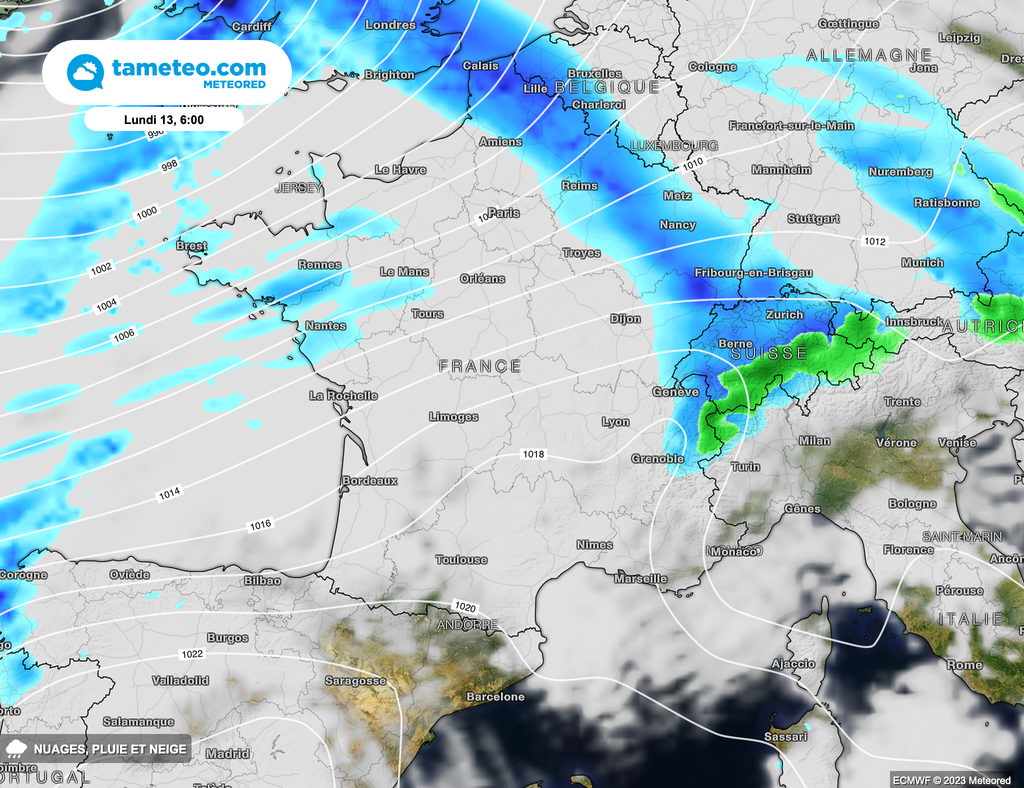 Encore des chutes de neige en haute montagne appuyant l'enneigement déjà marqué. Pluvieux le long des frontières du Nord-Est.