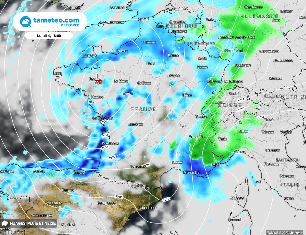 Pluie et vent rythmeront la journée de lundi en France. Pluie et vent rythmeront la journée de lundi en France.