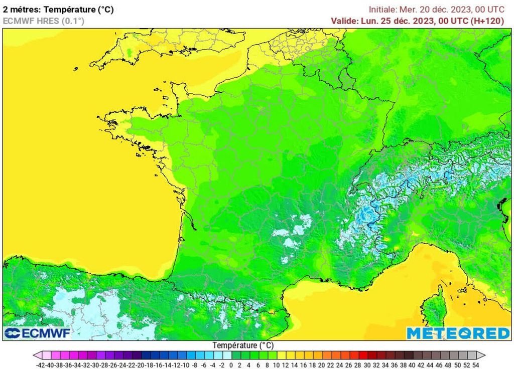 Modèle ECMWF nuit du réveillon températures