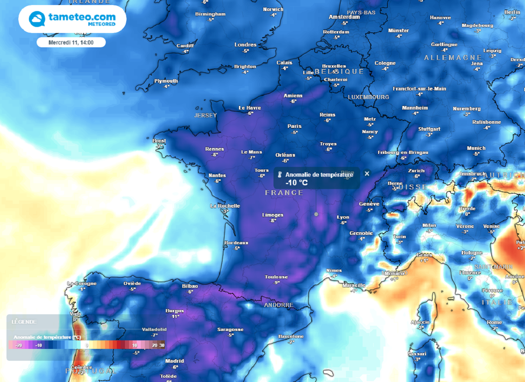 La fraîcheur s'accentuera la semaine prochaine avec des valeurs situées jusqu'à 10°C en dessous des normales de saison.