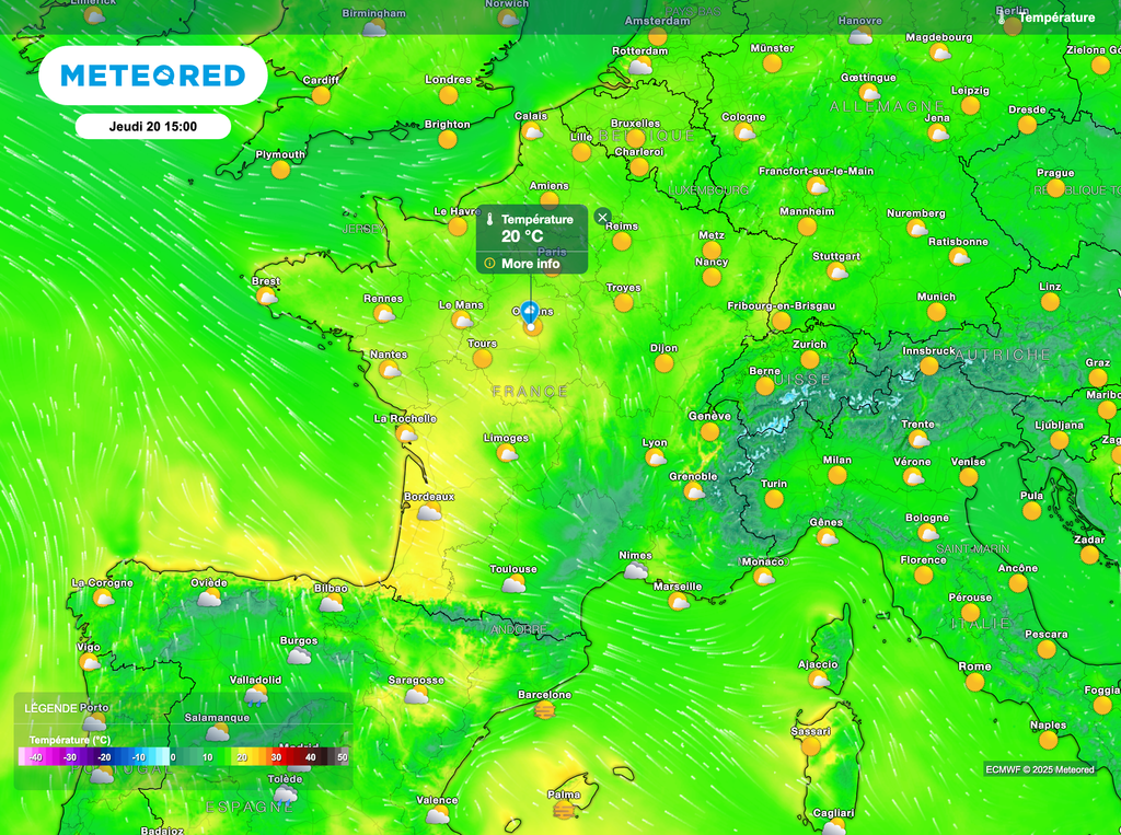 La barre des 20°C devrait être atteinte demain jeudi sur la moitié nord de la France.
