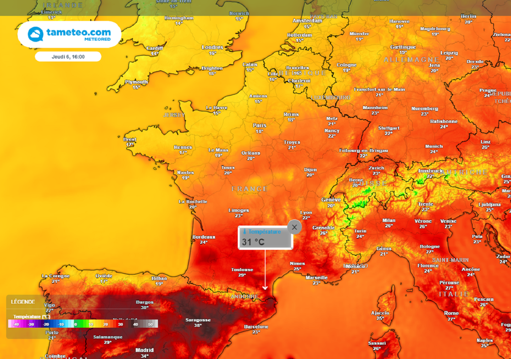 Jeudi après-midi, les thermomètres franchiront assez facilement la barre des 30°C dans l'intérieur du sud-ouest.