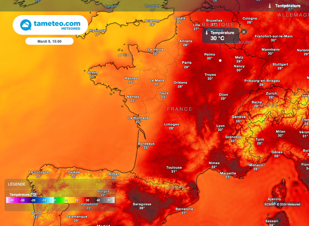 De fortes chaleurs sont attendues mardi sur une large moitié est ainsi qu'au sud de la France.