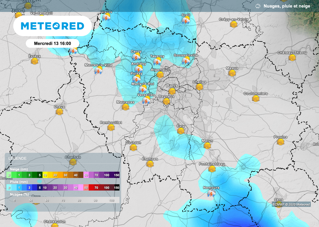 Les orages devraient traverser la région parisienne entre 15 et 17 heures ce mercredi après-midi.