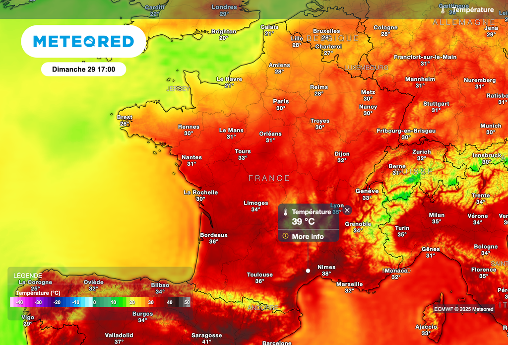 Toujours près de 40 degrés demain après-midi près de la Méditerranée.
