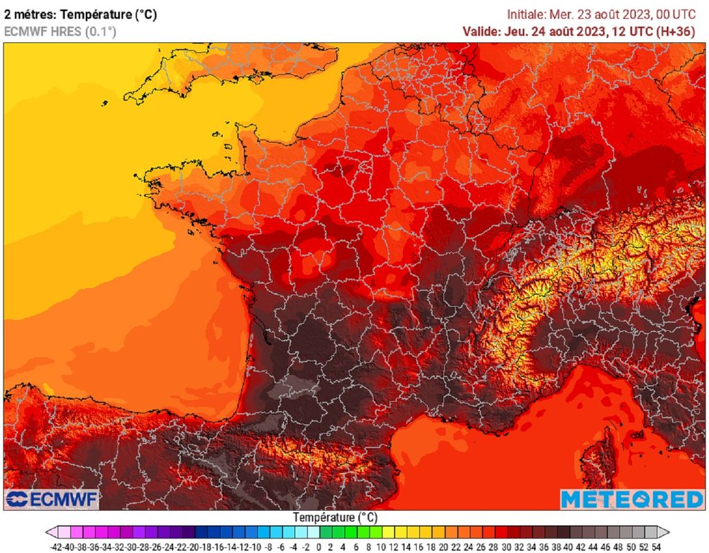 Le pic d'intensité de cette canicule sera atteint jeudi avec de 40 à 44°C attendus dans la moitié sud. Le pic d'intensité de cette canicule sera atteint jeudi avec de 40 à 44°C attendus dans la moitié sud.