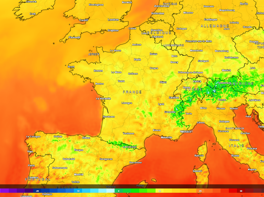 Sur les cartes de prévisions, les inversions thermiques ne sont pas forcément visibles en raison du caractère local de ce phénomène.