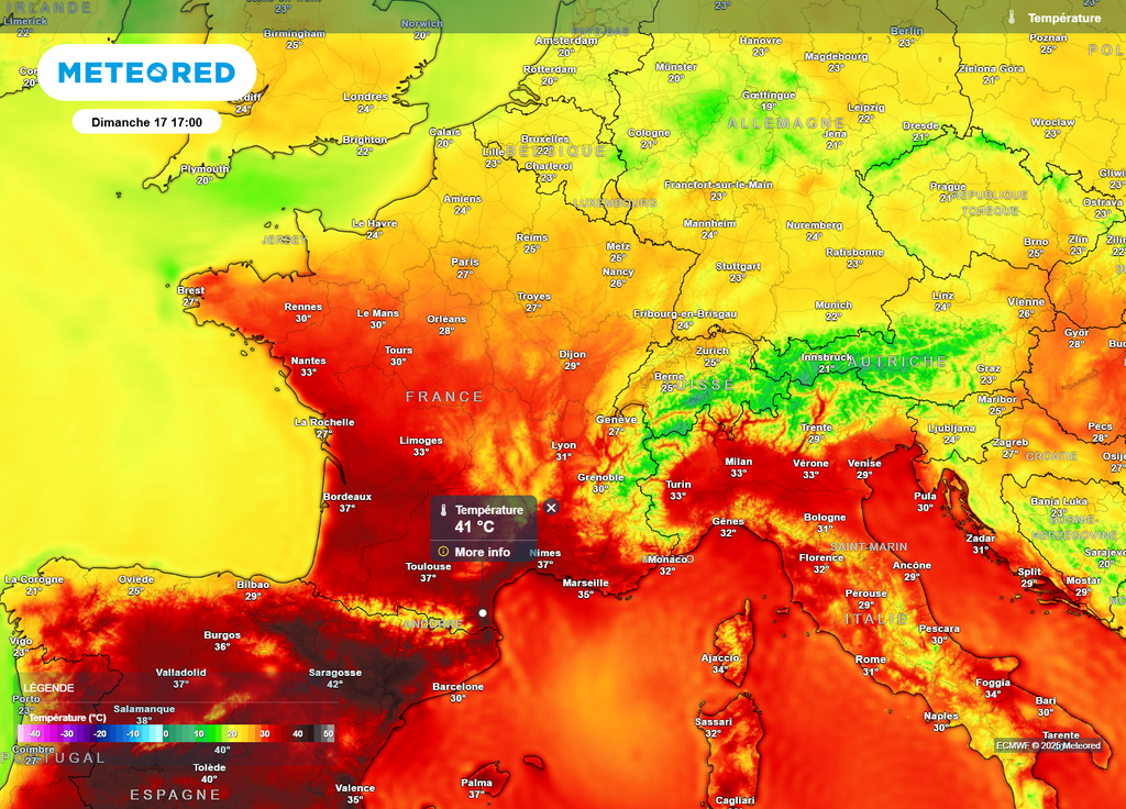 Températures dimanche après-midi