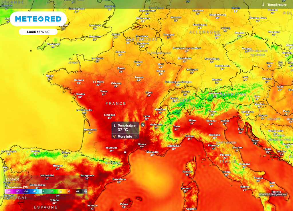 Températures lundi après-midi