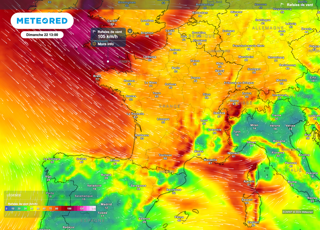 Le vent s'annonce sensible à violent en direction des premières hauteurs. La vigilance orange vent violent concerne cependant certains départements du nord-ouest.