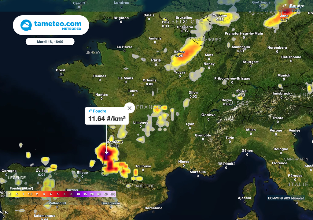 De violents orages à nouveau attendus cet après-midi dans le sud-ouest.
