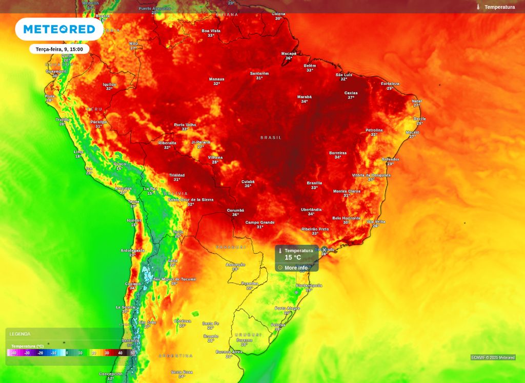 Temperatura máxima prevista para terça-feira (9).