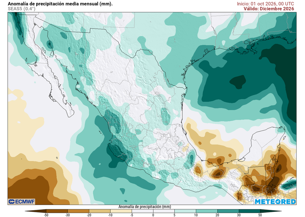 Anomalía de precipitaciones para diciembre en milímetros Los periodos de lluvias estarán presentes este invierno, combinándose con masas polares-árticas para generar ambiente frío y con posibles nevadas en varias regiones.