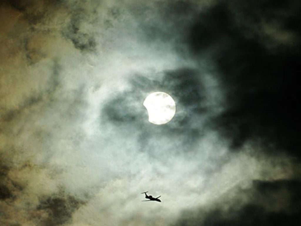 Clouds, Airplane, Sun, Eclipse