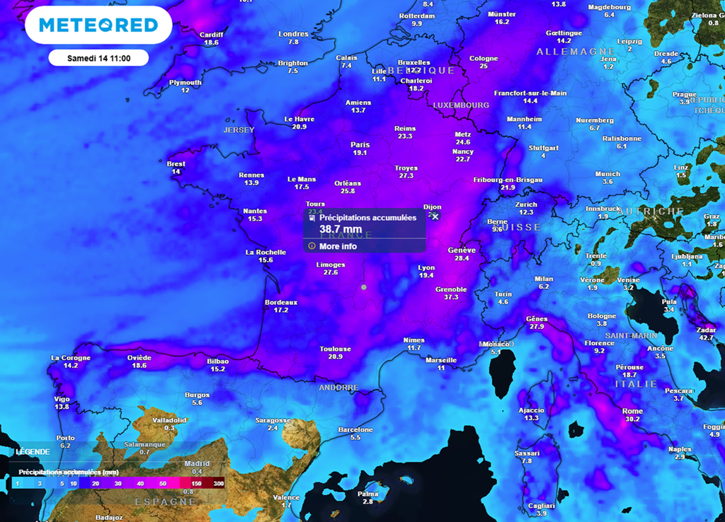 D'ici samedi, la perturbation arrosera tout le pays mais c'est dans l'ouest où les cumuls seront les plus importants vendredi.