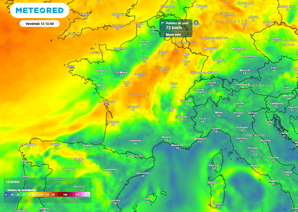 Au passage du front puis dans le ciel de traîne, les rafales de vent seront localement puissantes.