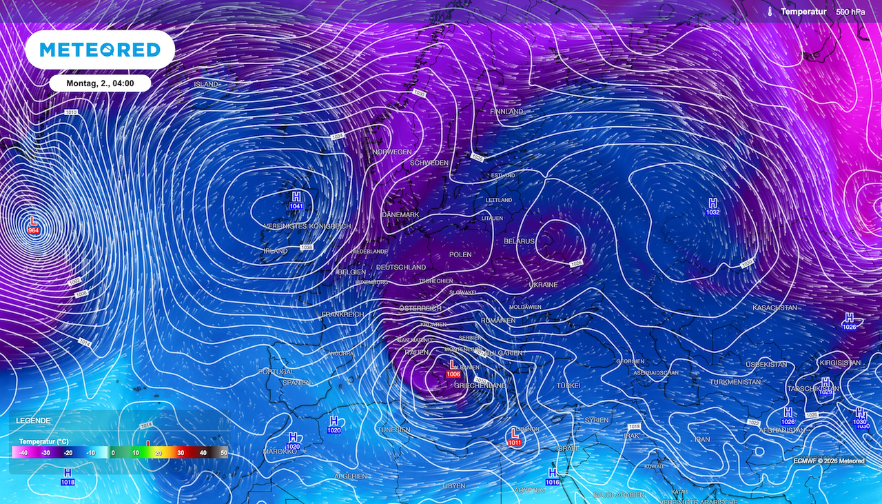 Polar-Schleusen auf, Höhenkälte auf Südkurs: Bei ECMWF rauscht eisige Höhenluft über Mitteleuropa bis zum Mittelmeer!