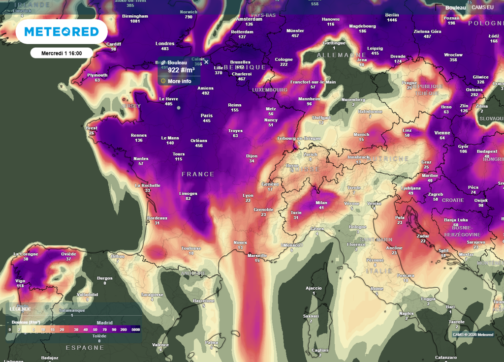 Concentration en pollens de bouleau mercredi après-midi Selon les régions, la concentration en pollens de bouleau mercredi après-midi pourrait être 2 à 3 fois plus importante que la veille.