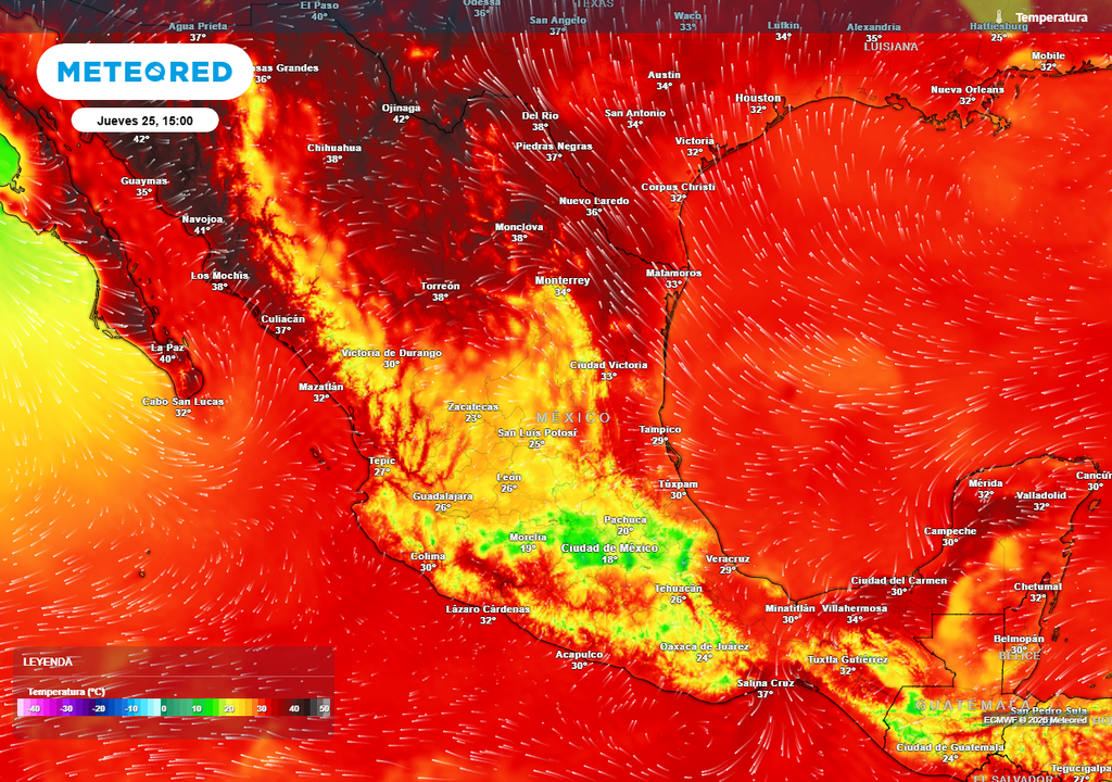 Calor de 35 a 45 °C se mantendrá al norte y sureste del territorio mexicano por anticiclón y Polvo, continuando fresco el Altiplano con las frecuentes lluvias.