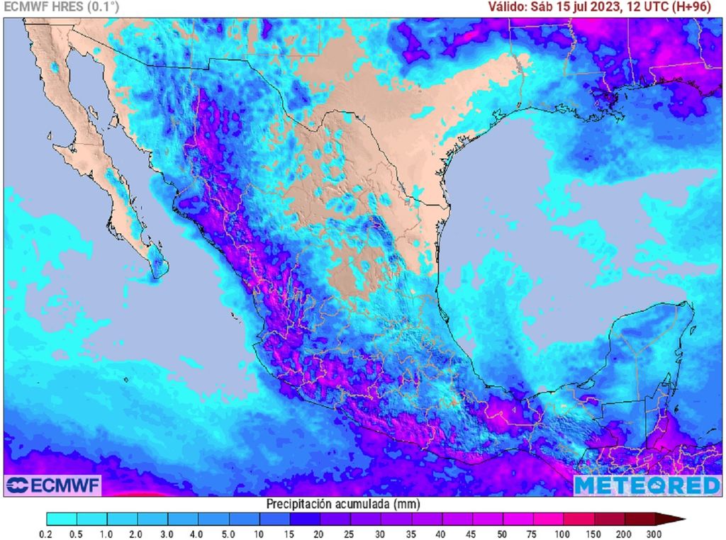 Modelo ECMWF - Lluvia acumulada en milímetros