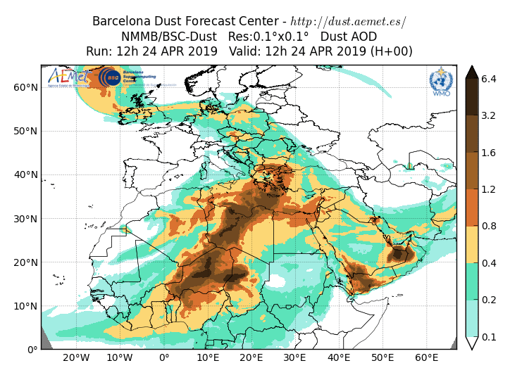 Polvo del Sahara sobre parte de Europa
