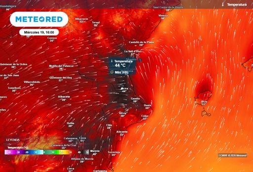 Poniente y hasta 45 &ordm;C: este mi&eacute;rcoles se prev&eacute; calor extremo en la Comunidad Valenciana
