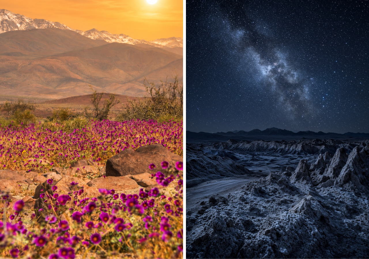 El fuerte contraste térmico del Desierto de Atacama permite pasar de jornadas con intensa radiación solar y altas temperaturas a noches muy frías, favorecidas por el aire seco, los cielos despejados y la rápida pérdida de calor desde la superficie.
