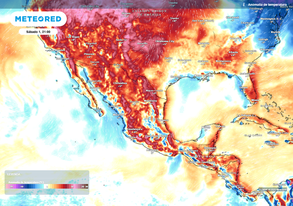 Anomalía de temperaturas en grados Celsius