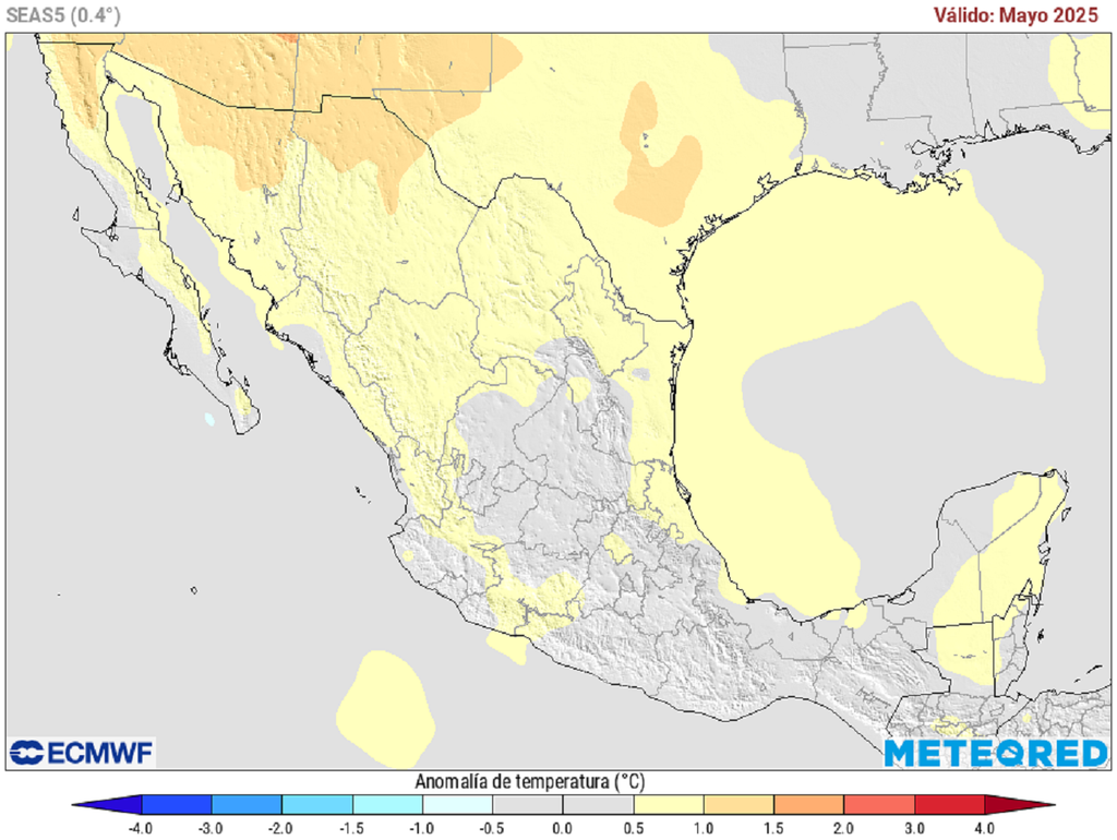 Anomalía de temperaturas en mayo de 2025