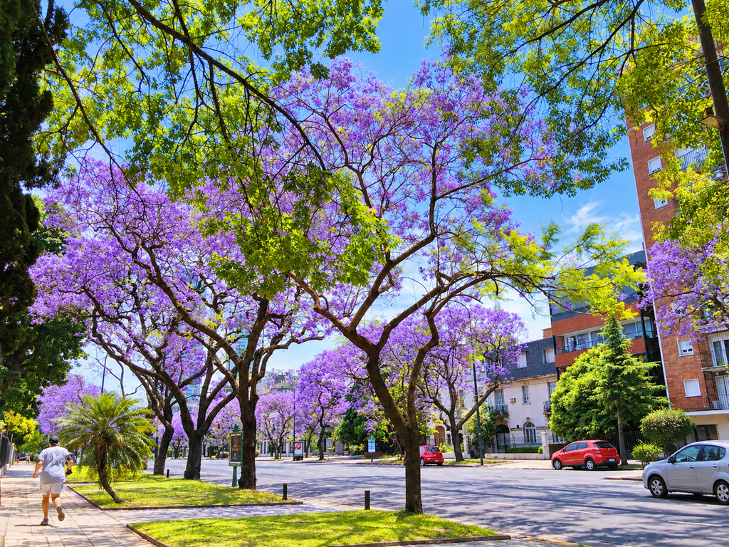El jacarandá El Jacarandá es el árbol distintivo de la Ciudad de Buenos Aires. Cada primavera, sus flores transforman el paisaje urbano en un espectáculo único de colores lila y violeta.