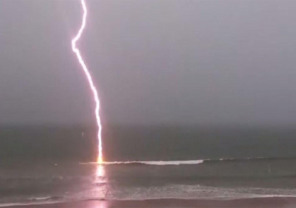 Lightning falling into the sea