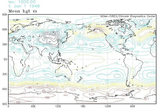 Ejemplo: Cobertura Global, geopotencial de 1000 hPa, de fecha 01/01/1948.