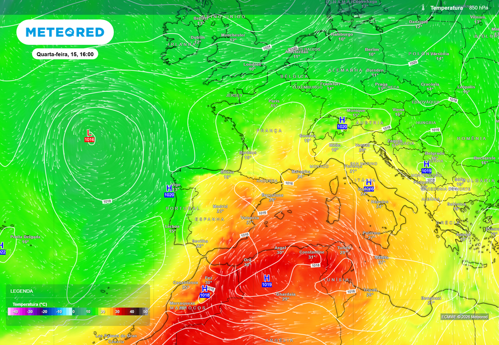 Da interação entre as bolsas de ar frio e a crista subtropical nascem dois padrões distintos: maior frescura em Portugal continental, devido à entrada de ar tropical marítimo, e calor intenso ou extremo na metade centro-oriental de Espanha, França, Itália e outras regiões banhadas pelo Mediterrâneo.