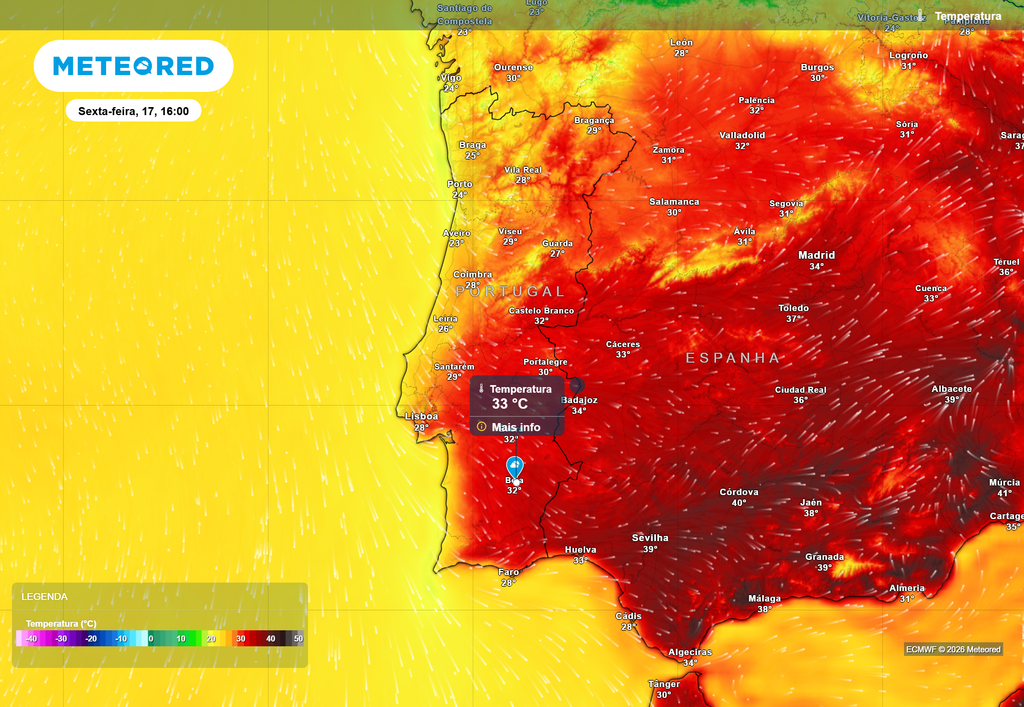 Entre hoje (15) e sexta-feira (17), mesmo nas regiões onde as temperaturas estarão mais elevadas, os valores previstos das máximas serão inferiores ao patamar dos 35 ºC.