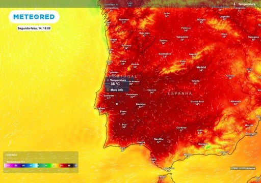 Portugal continental sob tempo quente: m&aacute;ximas de 38 &ordm;C antes de uma mudan&ccedil;a na circula&ccedil;&atilde;o atmosf&eacute;rica