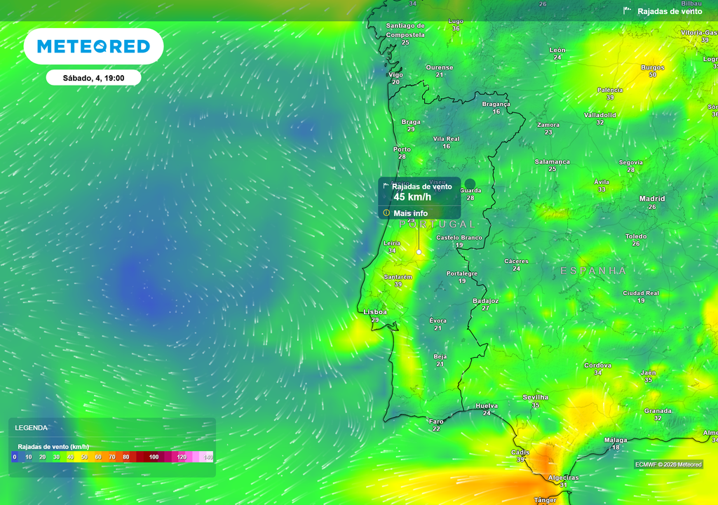 Rajada de vento O vento poderá intensificar-se durante a tarde, com rajadas localmente moderadas. Em contexto de calor extremo e vegetação seca, este fator pode acelerar a propagação das chamas.