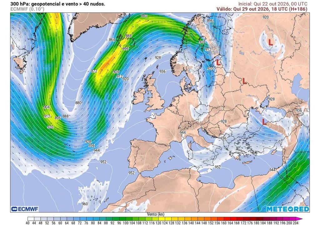 A partir de quinta-feira (29), uma forte ondulação da corrente de jato polar começará a alterar o padrão atmosférico no Atlântico, favorecendo a aproximação das baixas pressões à Península Ibérica.
