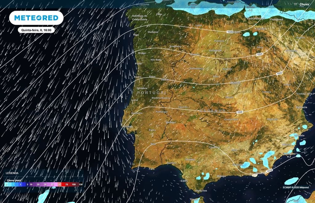 O ECMWF não prevê precipitação significativa em Portugal continental durante esta quinta-feira, num cenário que deverá prolongar-se nos dias seguintes.