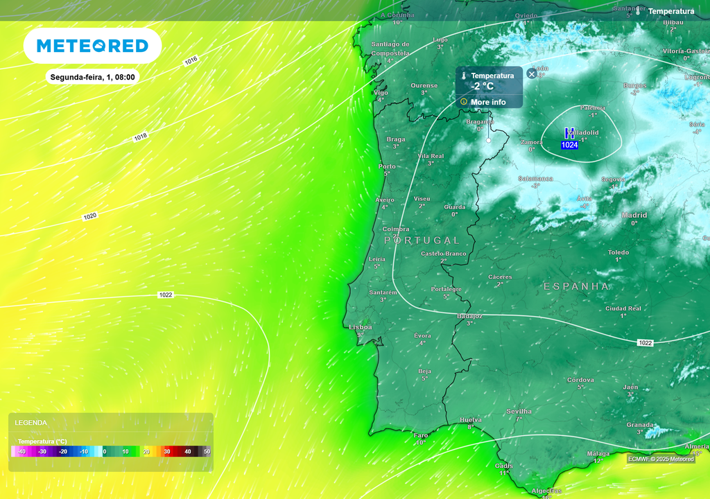 Mapa atmosférico: Temperatura