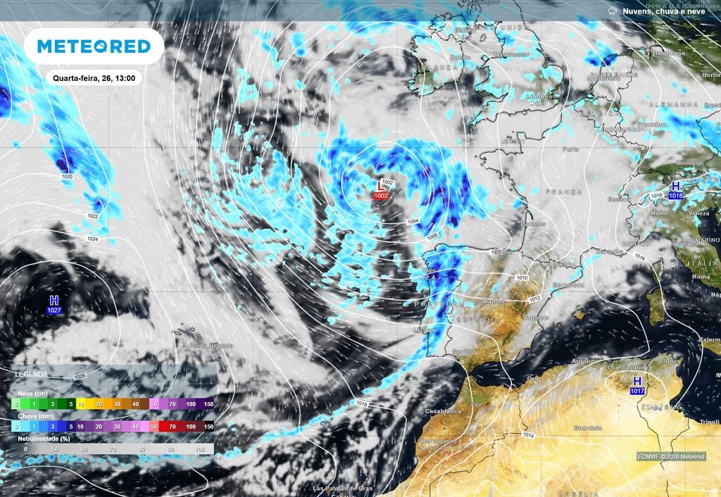 Passagem de superfícies frontais e linhas de instabilidade em Portugal continental entre os dias 26 e 27 de agosto.