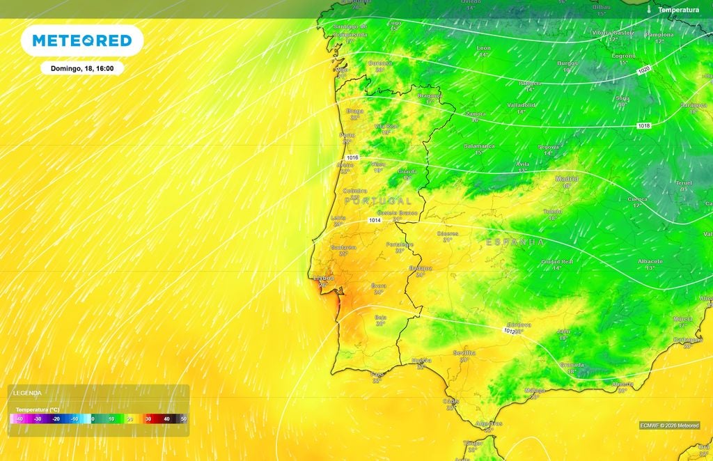 Descida das temperaturas poderá atingir os 10 ºC em algumas localidades até domingo A previsão do ECMWF para domingo mostra temperaturas mais baixas em grande parte de Portugal continental, com descidas particularmente expressivas em algumas localidades do interior.