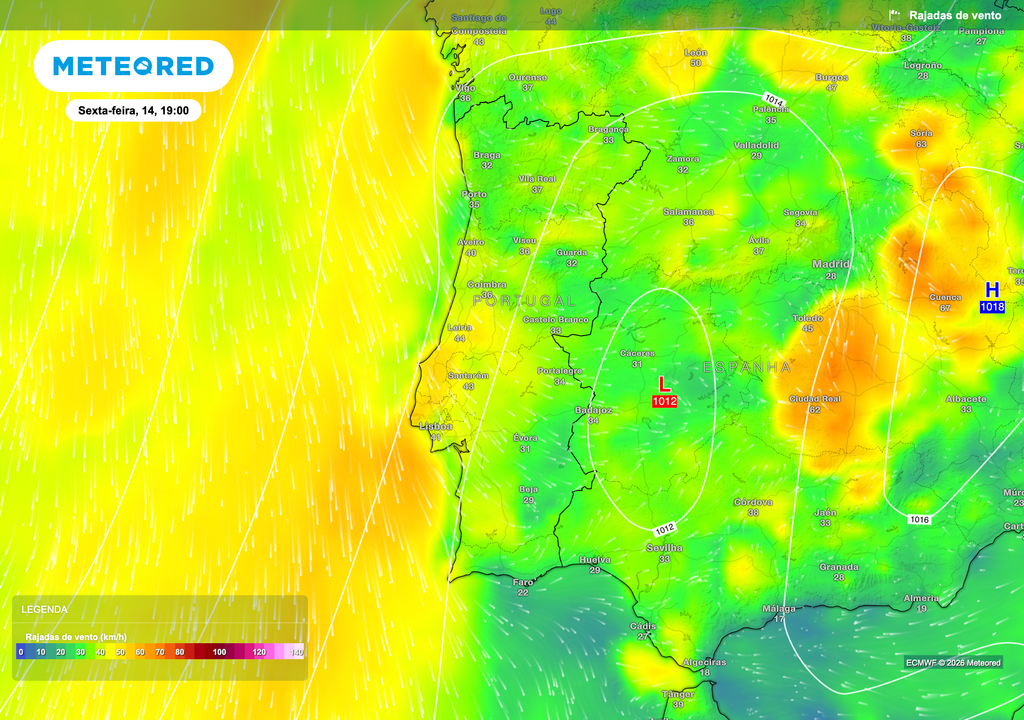Na sexta-feira, o vento poderá ganhar intensidade durante a tarde, sobretudo no litoral Norte e Centro, com rajadas próximas dos 40-45 km/h entre Aveiro, Leiria e Lisboa.