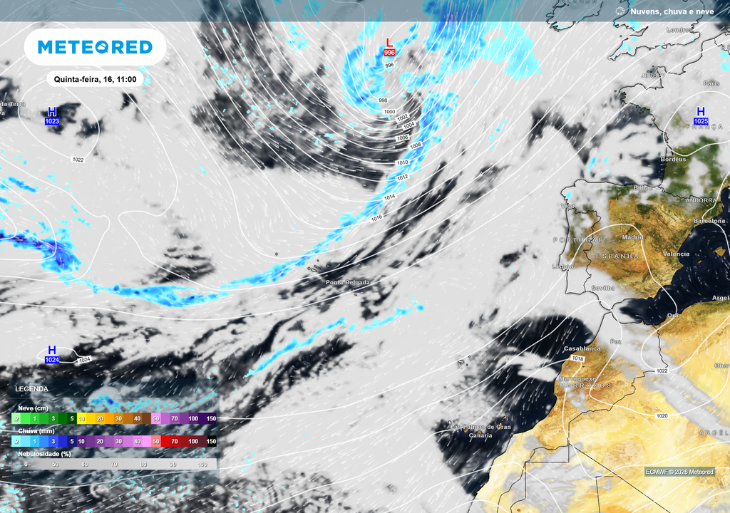 Instalação de uma vasta área anticiclónica sobre a Península Ibérica, promovendo tempo estável e seco, ainda com alguma nebulosidade, até ao fim de semana.