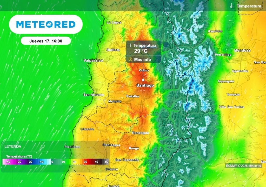 Temperaturas Justo antes del comienzo del fin de semana largo, las temperaturas podrían dispararse en Santiago, según el ECMWF.
