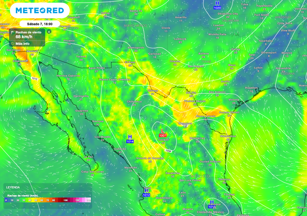Se prevén rachas de 50 a 70 km/h, que darán paso a la formación de tolvaneras, torbellinos o incluso posibles tornados al Norte de México.