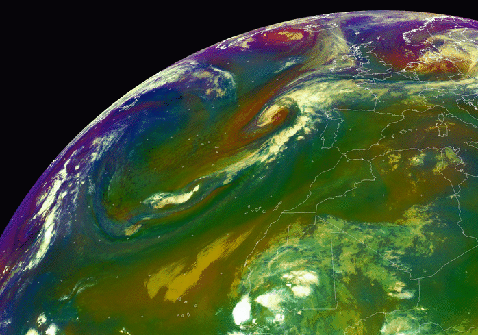 Imagen del MSG-Meteosat de tipo masas de aire del 22 de septiebre de 2012 a las 06 UTC. Fuente: EUMETSAT.